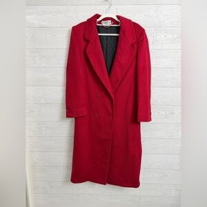 Ashley Scott Vintage Red Wool Double Breasted Maxi Coat. Size L